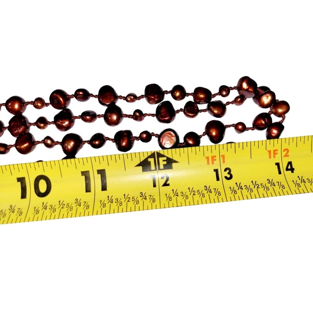 42" Long Baroque Pearl Necklace Ardent Chocolate Brown Hand Knotted - Picture 5 of 5